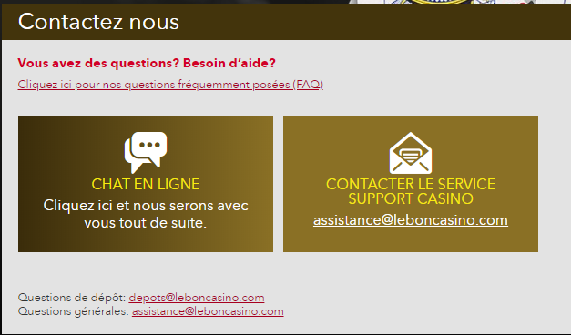 Support client Le Bon Casino
